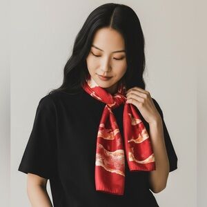 Vintage Vera Neumann Signed w/Ladybug Red Orange Pink Oblong Polyester Scarf EUC